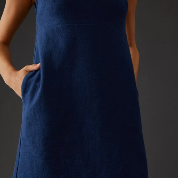 NWT Maeve by Anthropologie Mini Shift Dress Womens 0 Navy Blue Open Back - Picture 6 of 7